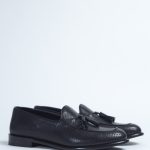 Black penny loafers with tassels